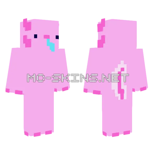 Drooling Axolotl Minecraft skin, front and back