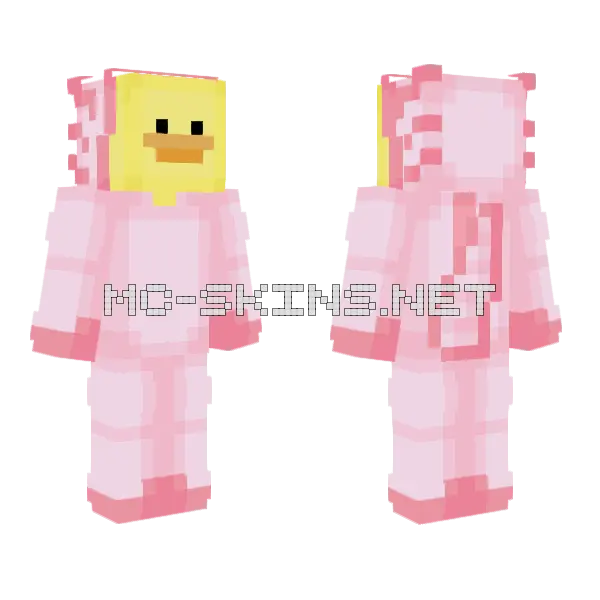 Duck in Axolotl Onesie Minecraft skin, front and back