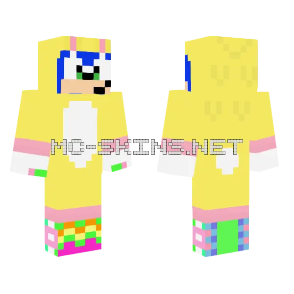 Easter Sonic Minecraft skin, front and back