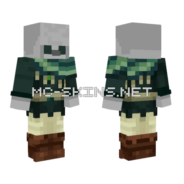 Ender Mage Gloveless Illager Minecraft skin, front and back