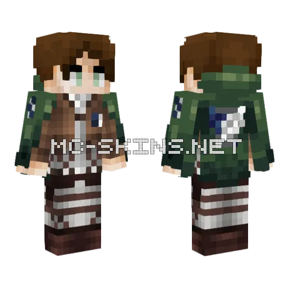 Eren Yeager Scout Regiment Minecraft skin, front and back