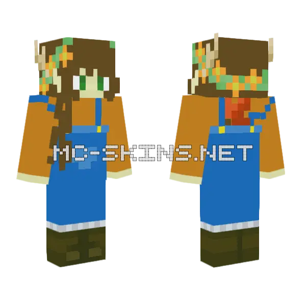 Fall Elf Girl With Reindeer Antlers Minecraft skin, front and back