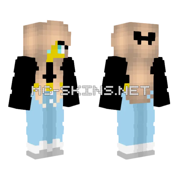 Female Blonde Bow Tie Minecraft skin, front and back