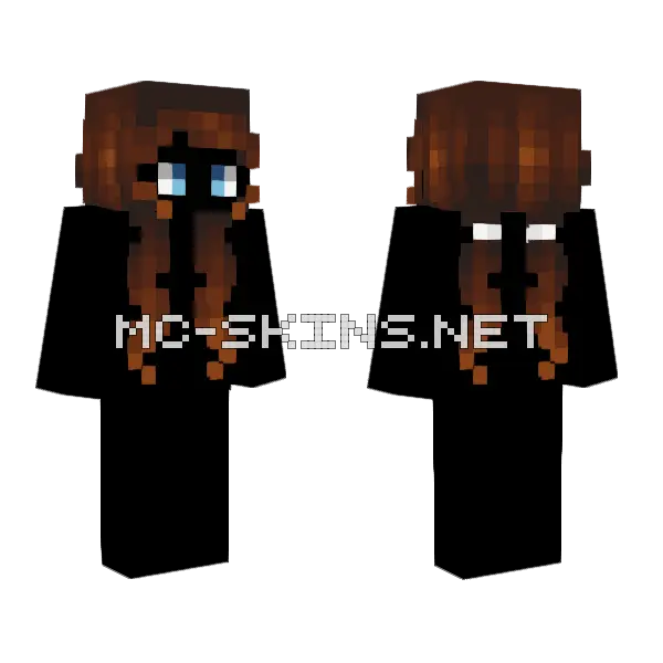Female Dark Brown Pigtail Fade Minecraft skin, front and back