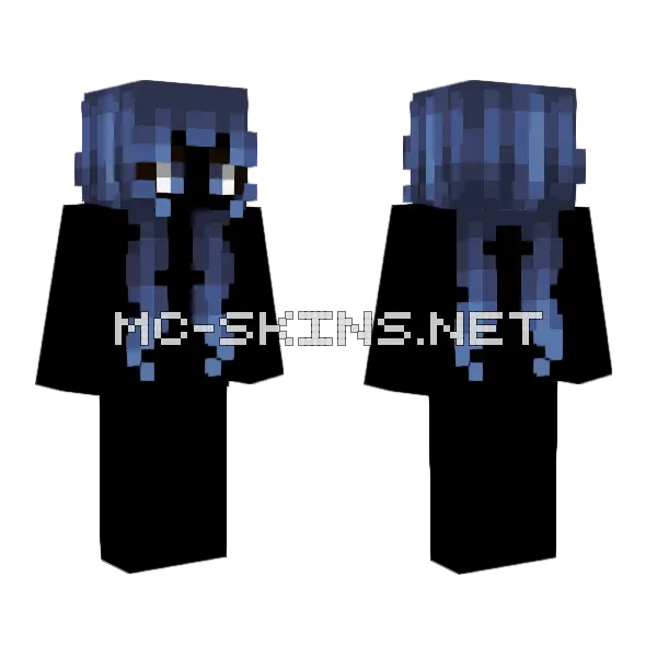Female Dark Frost Blue Pigtails Minecraft skin, front and back