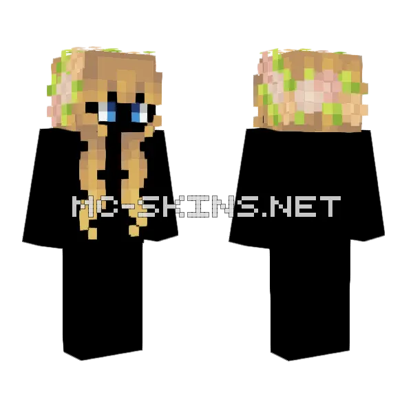 Female Dirty Blonde With Flowers Minecraft skin, front and back