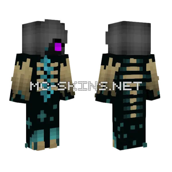 Female Ender Warden Minecraft skin, front and back