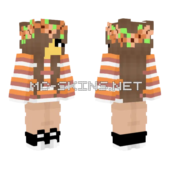 Female Fall Sweater Flower Crown Minecraft skin, front and back
