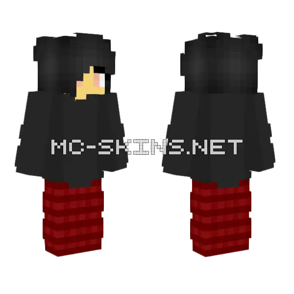 Female Gray Sweater Red Plaids Minecraft skin, front and back