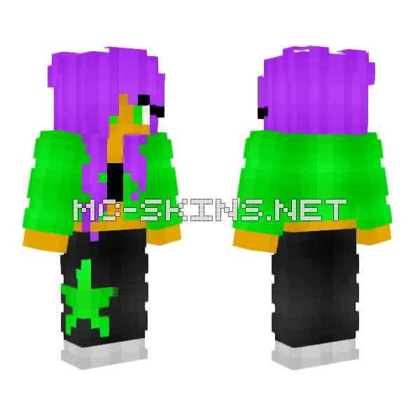 Female Green Jacket Star Minecraft skin, front and back