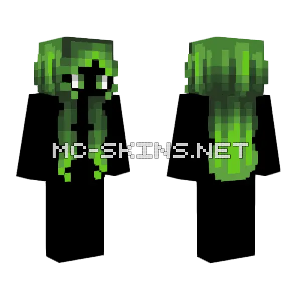 Female Grinch Green Fade Minecraft skin, front and back