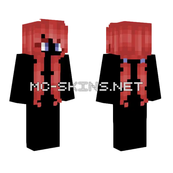 Female HB Back Pigtails Nether Red Minecraft skin, front and back