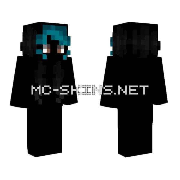 Female HB Black Cyan Bangs V2 Minecraft skin, front and back