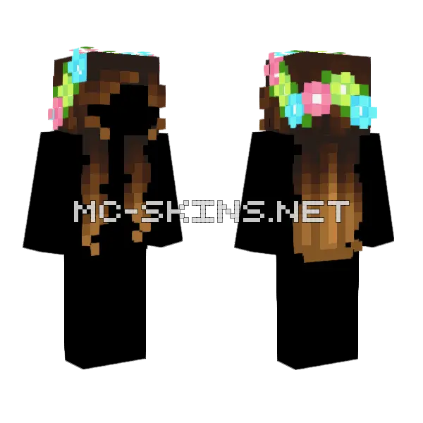 Female HB Brown Ombre Easter Flowers Minecraft skin, front and back