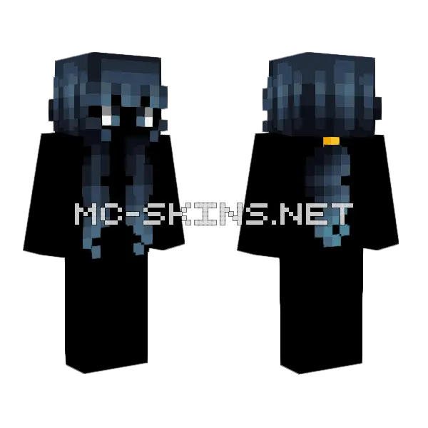 Female HB Cave Blue Ponytail Minecraft skin, front and back