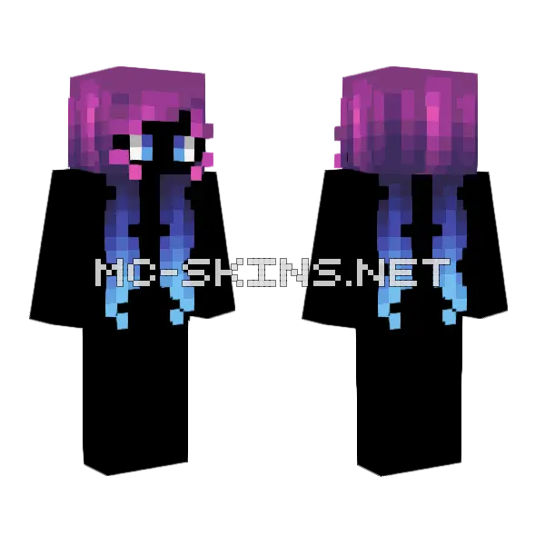 Female HB Cosmic Purple Blue Minecraft skin, front and back