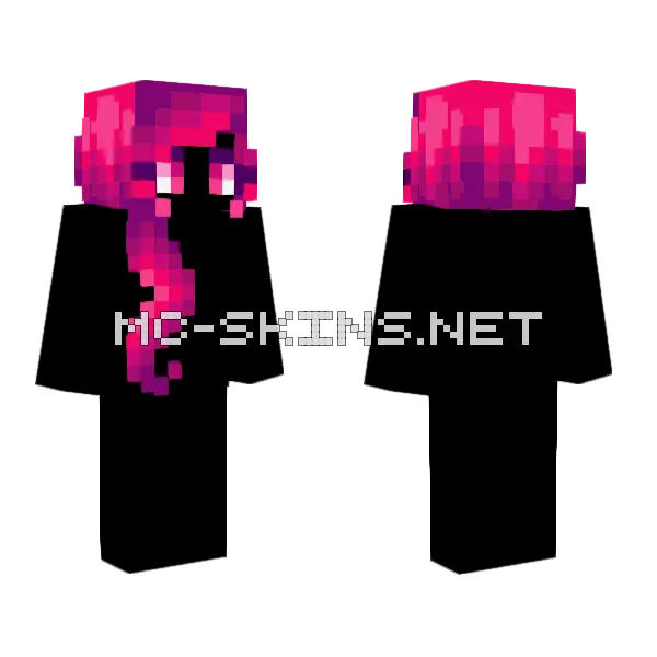 Female HB Curly Pink Fade Minecraft skin, front and back