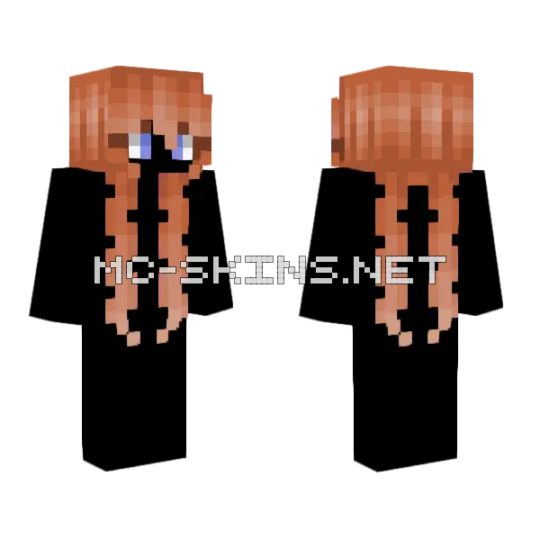 Female HB Long Double Curly Orange Redhead Pigtails Minecraft skin, front and back