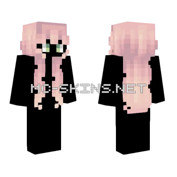 Female HB Long Pastel Pink Fade Minecraft skin, front and back