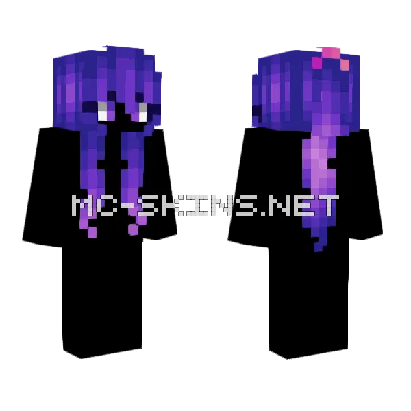 Female HB Long Ponytail Purple Fade Minecraft skin, front and back