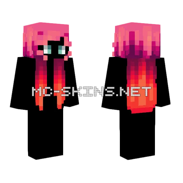 Female HB Pink Flame V5 Minecraft skin, front and back