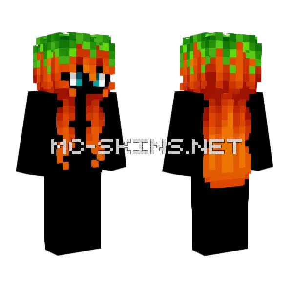 Female HB Pumpkin Orange Green V2 Minecraft skin, front and back