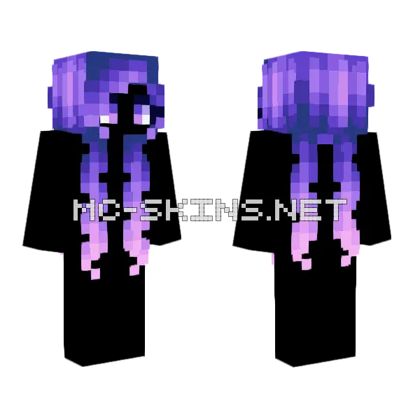 Female HB Purple Magic Fade Pigtails Minecraft skin, front and back
