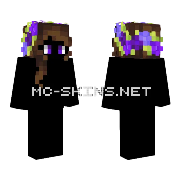 Female HB Short Brunette w Flowers V2 Minecraft skin, front and back
