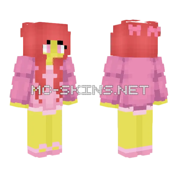 Female Light Pink Coat Bows Minecraft skin, front and back