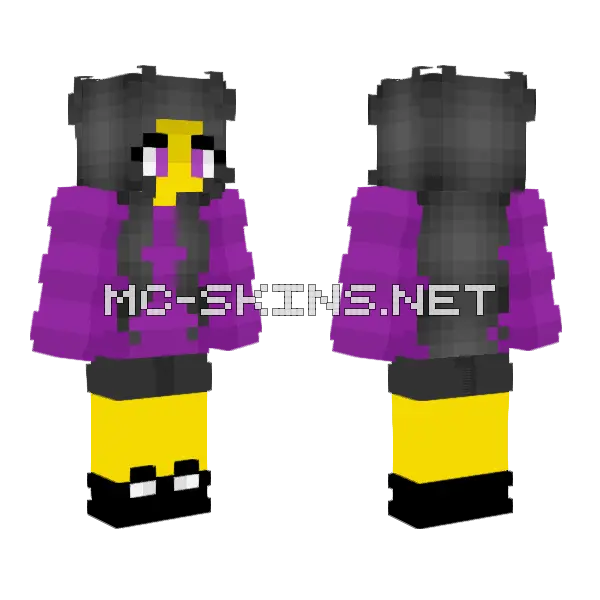 Female New Hair Bang Casual Outfit Minecraft skin, front and back