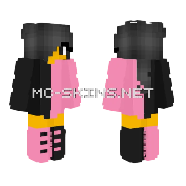 Female Pink N Black Ponytail Minecraft skin, front and back
