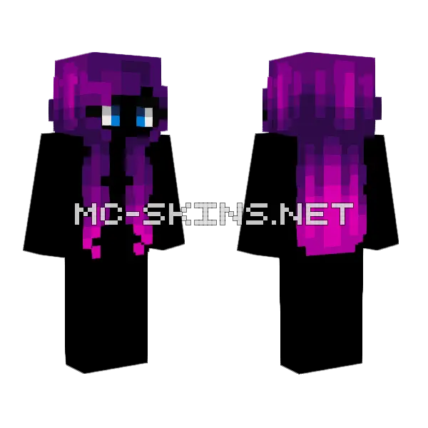 Female Purple Pink Fade Minecraft skin, front and back