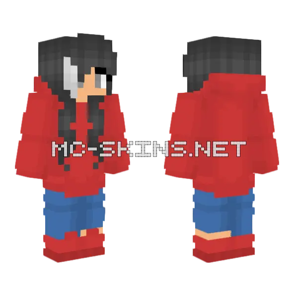 Female Red Hoodie Minecraft skin, front and back