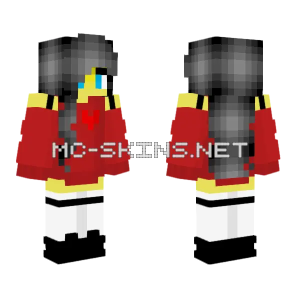 Female Red Shirt Heart Logo Minecraft skin, front and back