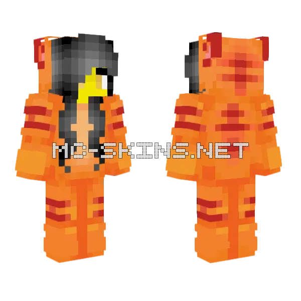 Female Tiger Onesie Minecraft skin, front and back