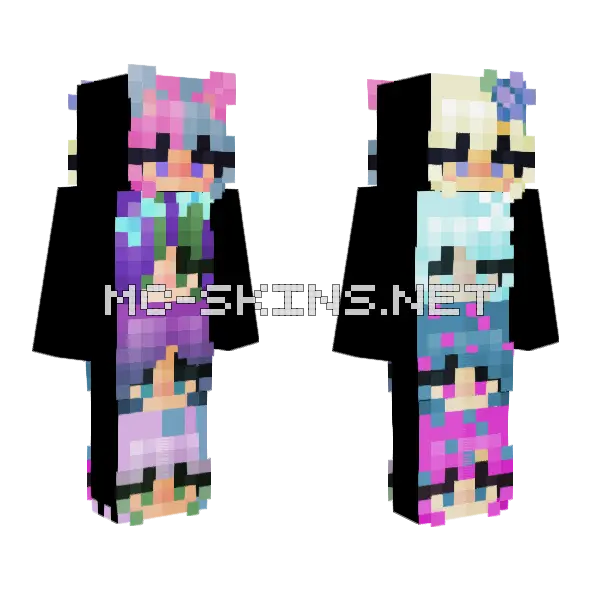 Fields Mountains Stars Minecraft skin, front and back