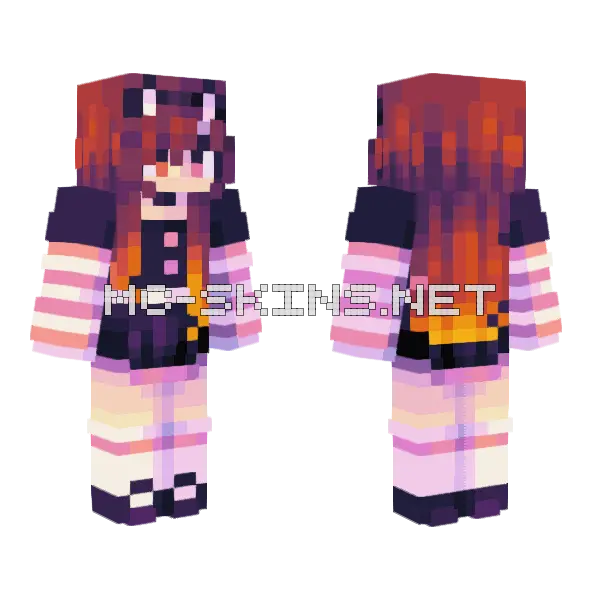 Fiery Anime Girl Minecraft skin, front and back