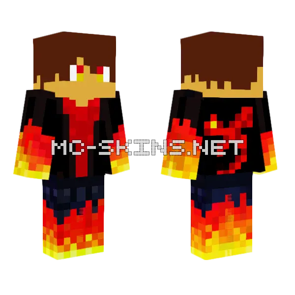Fiery Boi Minecraft skin, front and back