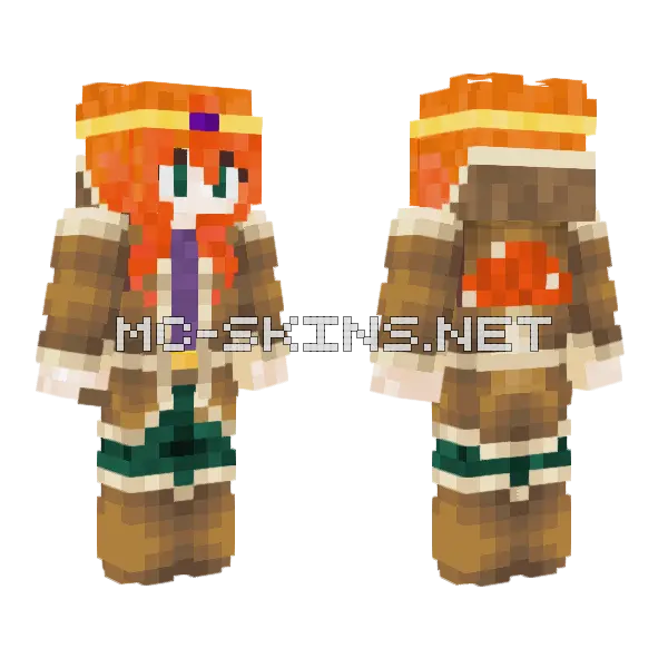 Fiery Mushroom Girl Minecraft skin, front and back