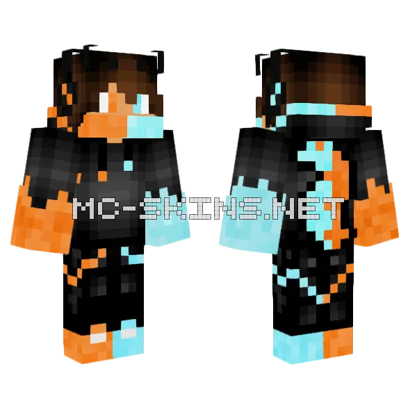 Fire Ice Wizard Black Minecraft skin, front and back