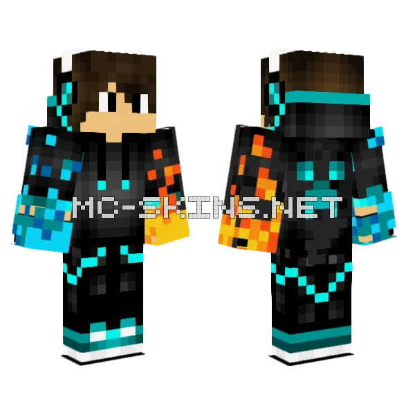 Fire vs Water Boy Minecraft skin, front and back