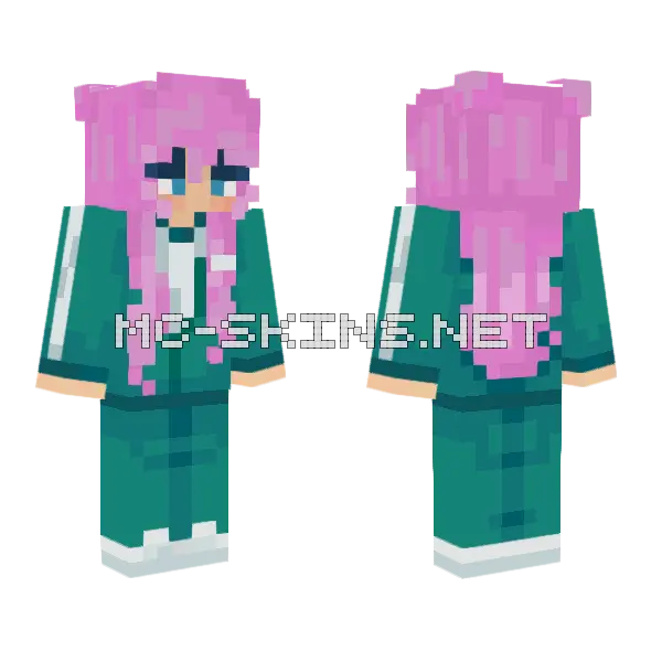 Fixed Magenta Squid Game Girl Minecraft skin, front and back