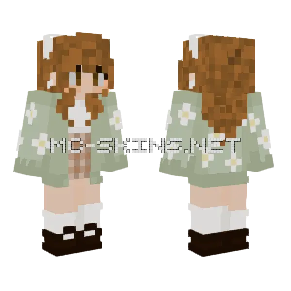 Floral Summer Dress Girl Minecraft skin, front and back