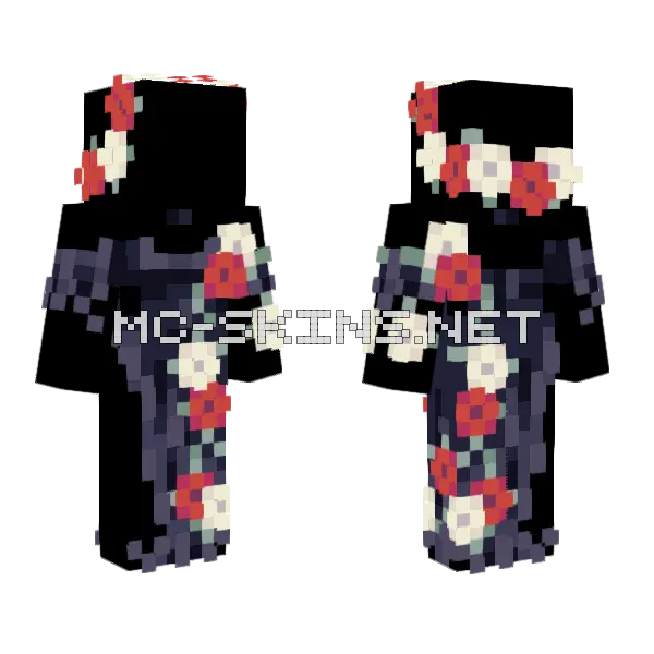 Flowery Black Dress V2 Minecraft skin, front and back