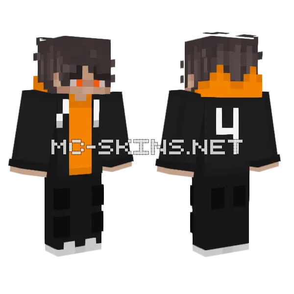 Four Orange Black Minecraft skin, front and back