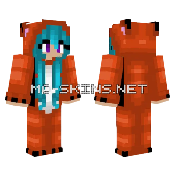 Foxy Onesie Female Blue Hair Minecraft skin, front and back