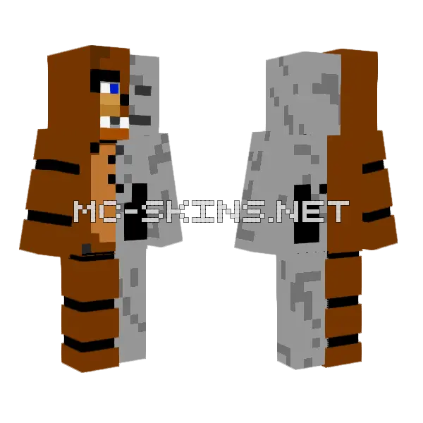 Freddy Fazbear and Skeleton Minecraft skin, front and back