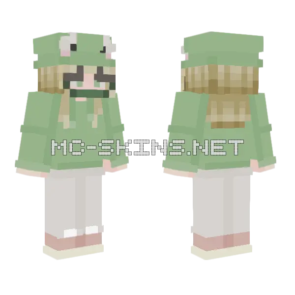 Frog Girl With Mask Minecraft skin, front and back