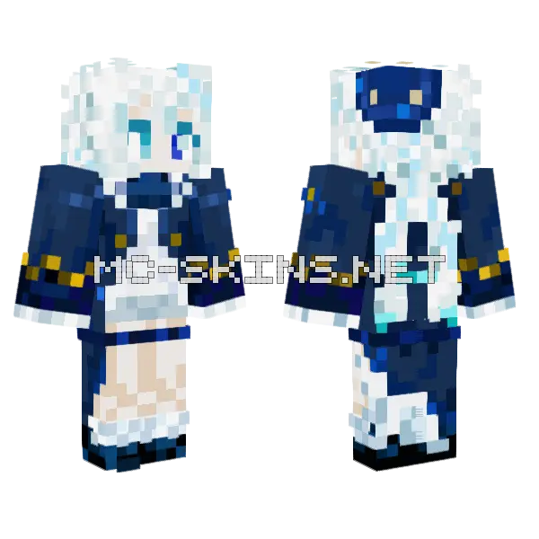Furina Blue Outfit Minecraft skin, front and back