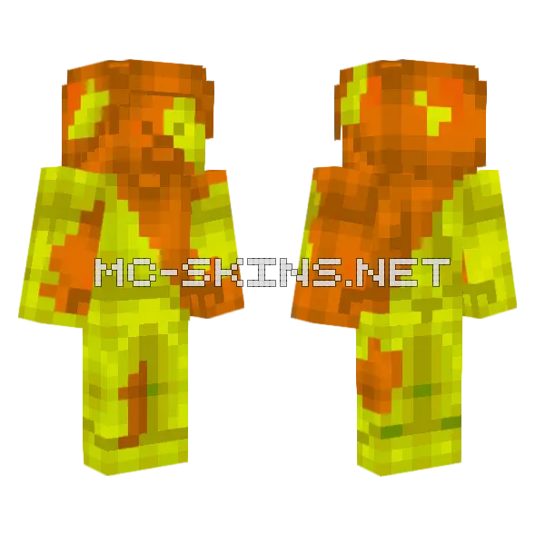 Fusion Steve Orange Yellow Minecraft skin, front and back